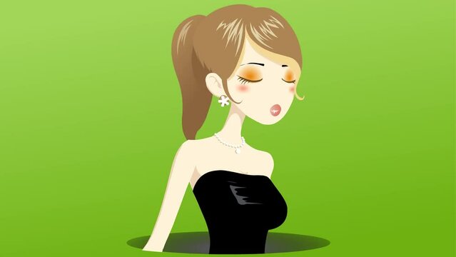beautiful cartoon girl giving flying kiss by hands