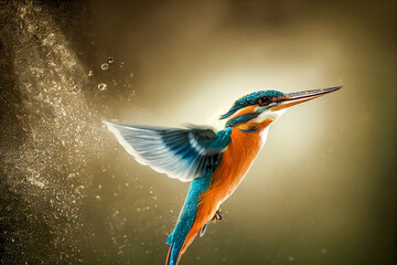 kingfisher flight in the nature generative ai illustration