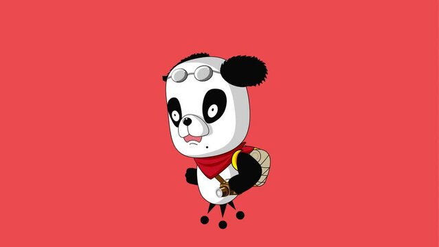 Cartoon panda running background and 2d animation, backpack, panda, education concept, school 
