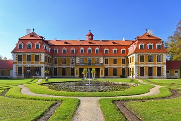 Fototapeta na wymiar National cultural monument State Castle Rajec nad Svitavou in the classical style. South Moravia, Czech Republic.