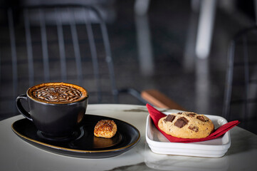 Coffee cup on the table, Mocca hot coffee.
