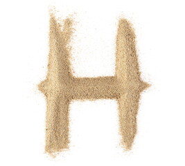 Sand alphabet letter H, isolated on white, clipping path