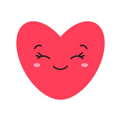 Heart, love, romance or valentine's day red vector icon 
with kawaii emoji for apps and websites
