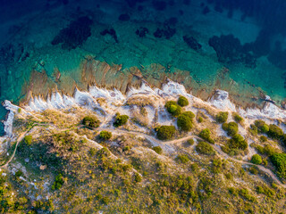 Fototapeta na wymiar Aerial drone view of beautiful agios stefanos harbour in corfu greece