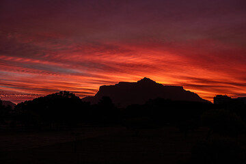 Beautiful Glowing Summer Sunset, Table Mountain Cape Town South Africa