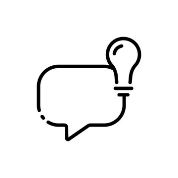 Lamp with speech bubble line icon. No light, idea, creativity, thought, aim, achievement of goals, correspondence, folder, mouse, monitor, brain, positive thinking. Inspiration concept