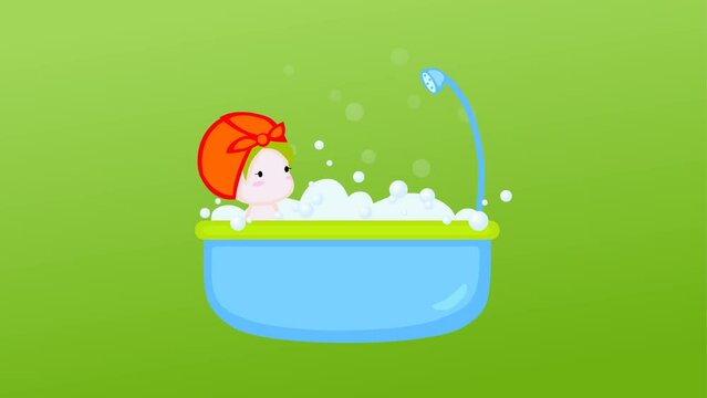 cartoon baby kid in a bathtub 2d animation background and 4k resolution