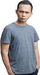 angry looking Attractive Asian young man on isolated background