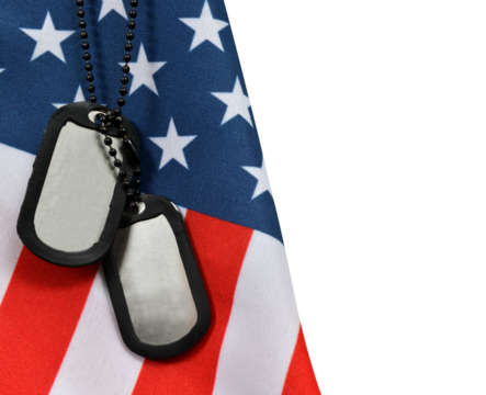 American flag and soldiers badges isolated on transparent background, PNG.