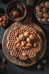 Delicious and sweet waffles made of cocoa and almonds.