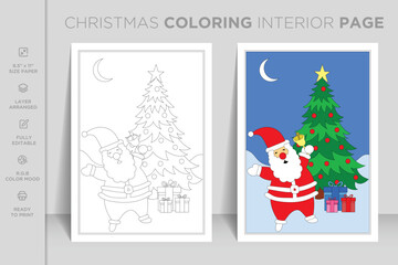 Fototapeta na wymiar Ready to print complete Christmas coloring book interior page