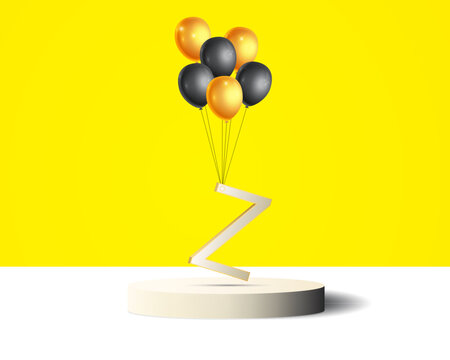 Z letter design hanging with golden and black balloons