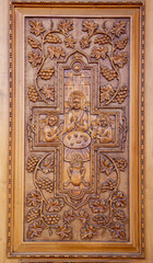 Fototapeta na wymiar A wooden sculpture with floral motifs at the Reghin Orthodox Church - Romania