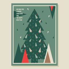 Vector abstract triangle Christmas tree card print