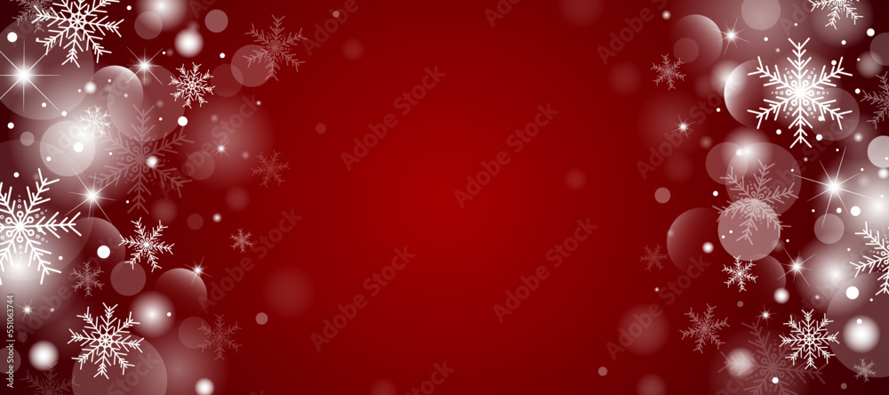 Wall mural christmas banner background concept design of white snowflake and snow with bokeh vector illustratio