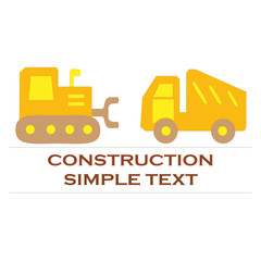 Bulldozer and dump truck logo template in black and yellow. Heavy contruction equipment icon.