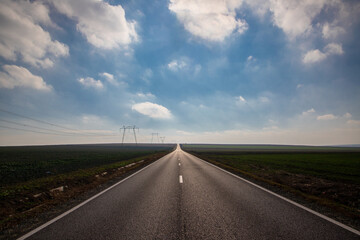 Landscape of a straight road in a countryside area