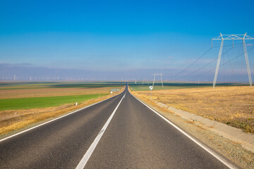 Fototapeta premium a straight road in a field
