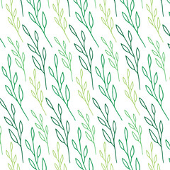 Seamless pattern with green branch with herbs isolated on white background