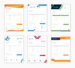 Corporate Invoice stationery design set, Business Invoice template print, colorful medical and school invoice bundle collection