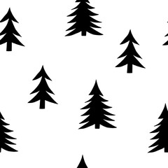 Fototapeta premium christmas tree seamless pattern hand drawn in doodle style. silhouette, simple, minimalism, monochrome