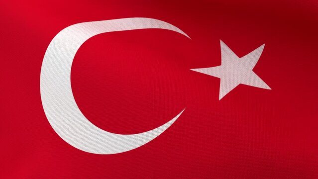 Waving flag of Turkey. Turkish national flag. 3D looped animation. 4k resolution. Flag of Turkey on fabric base.