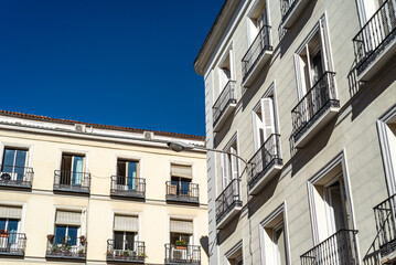 Old residential buildings in central Madrid. Real estate, renovation and maintenance concepts