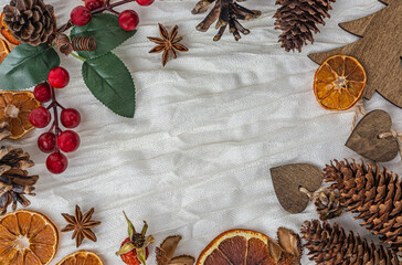 Christmas still life with fruit and spices