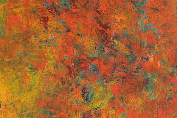 Image of Abstract hand oil painted texture with orange and red colors