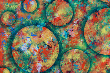 Obraz na płótnie Canvas Abstract oil painted texture with circles and green and orange warm colors