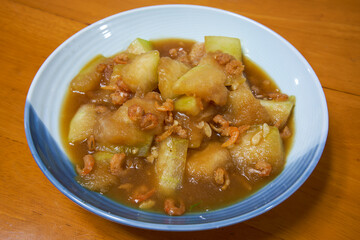 A delicious Chinese home-cooked dish, braised winter melon with shrimps