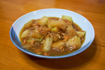 A delicious Chinese home-cooked dish, braised winter melon with shrimps