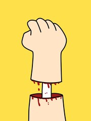 hand cartoon on yellow background