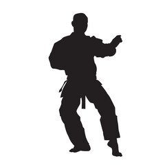 Illustration male karate fighter wearing uniform isolated vector silhouette. On white background.