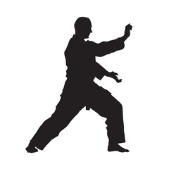 Fototapeta na wymiar Illustration male karate fighter wearing uniform isolated vector silhouette. On white background.