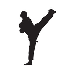 Illustration karate fighter wearing uniform isolated vector silhouette. on white background.