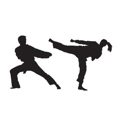 Illustration karate fighter wearing uniform isolated vector silhouette. on white background.