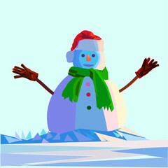 vector snowman with green scarf