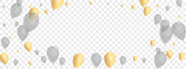 Gold Toy Background Transparent Vector. Helium Wedding Template. Golden Ceremony Air. Balloon Creative Card. Toy Background Transparent Vector. Helium