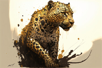 Ink painting of leopard portrait