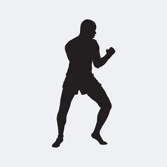 Fototapeta na wymiar Illustration kickboxing fighter isolated vector silhouette. On white background.