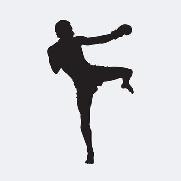 recommend clip art: Illustration kickboxing fighter isolated vector silhouette. On white background.