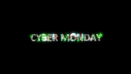 glowing cybernetic text CYBER MONDAY on black - meta universe concept, isolated - object 3D rendering