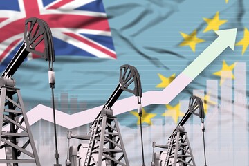 rising up chart on Tuvalu flag background - industrial illustration of Tuvalu oil industry or market concept. 3D Illustration