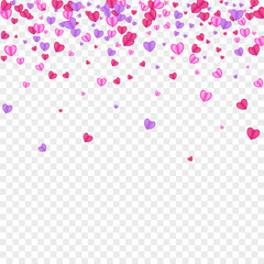 Violet Confetti Background Transparent Vector. Card Backdrop Heart. Red Gift Illustration. Fond Confetti Design Texture. Tender Falling Pattern.