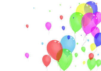 Yellow Toy Background White Vector. Balloon Entertainment Border. Purple Glossy. Red Confetti. Helium Inflatable Set.