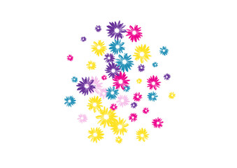 Bright Flowers Background White Vector. Plant Cute Texture.Multi-colored Gerbera Art. Bloom Pink Garden.