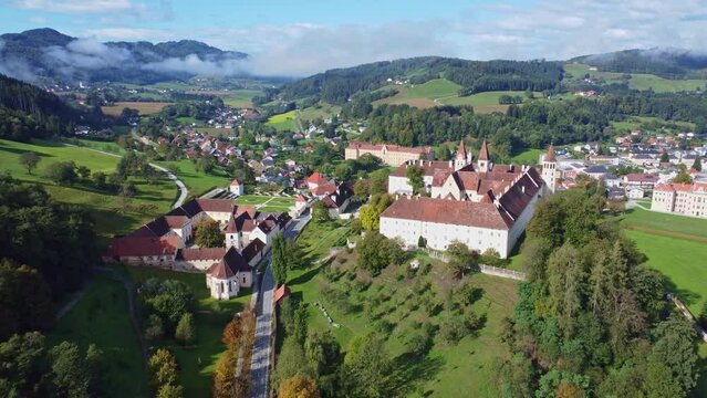 Aerial iew of the Benedictine monastery St. Paul in Austria
