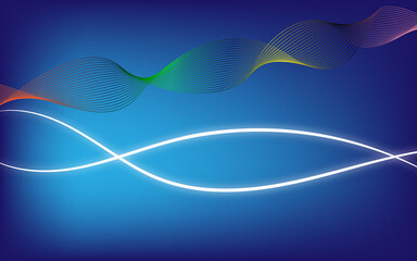 Abstract blue background. Glowing white neon line patterned and  Dna chains illustration on green