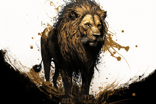Ink painting of lion portrait
